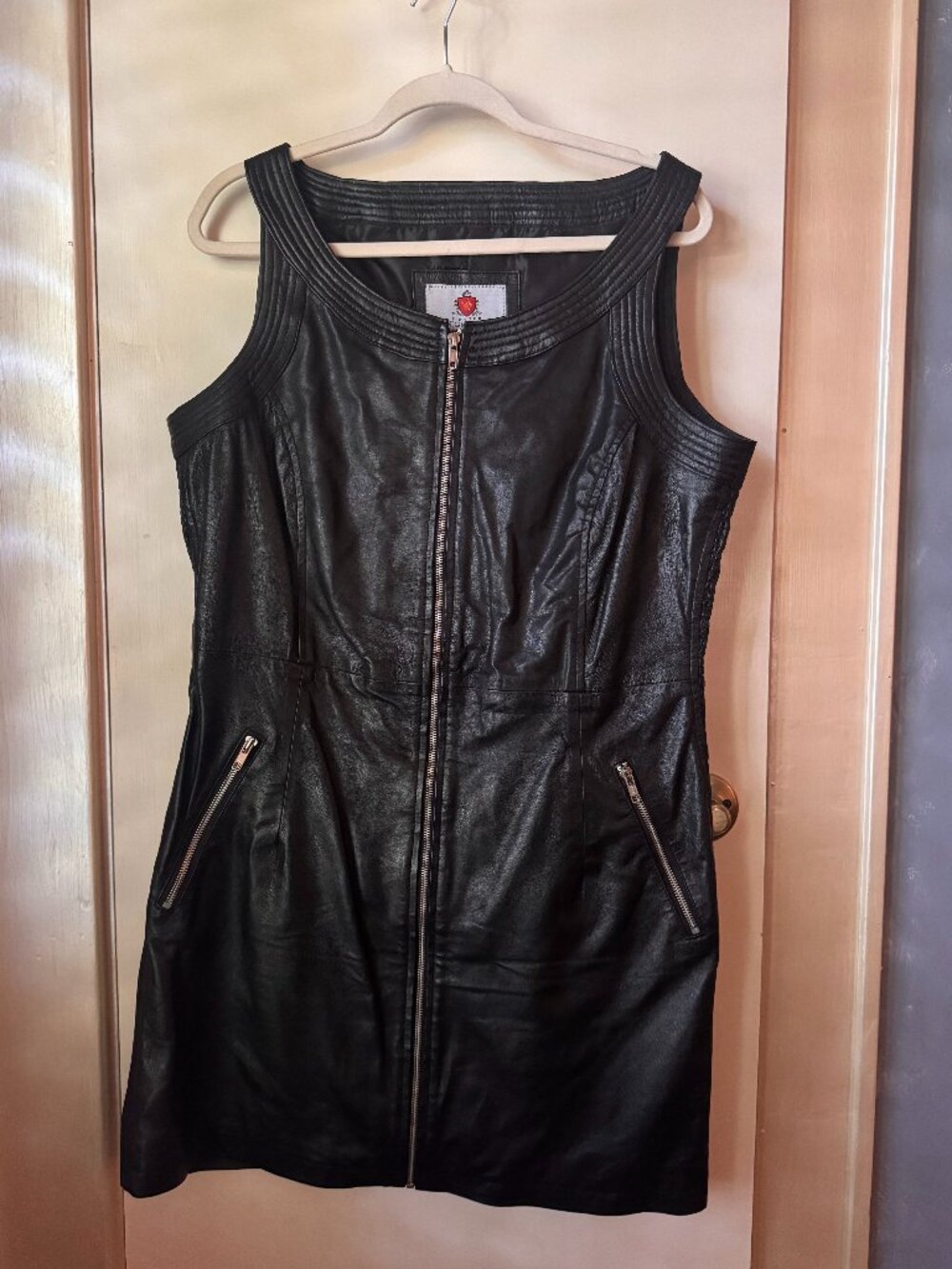 London Knighthood Genuine Leather Zip Mini Dress